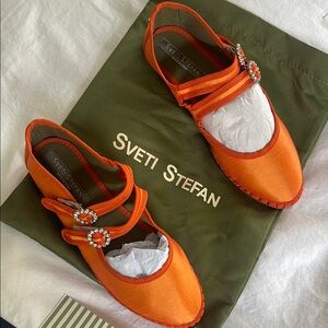 Orange Suede Flats with Mary Jane Strap from Sveti Stefan made in Spain